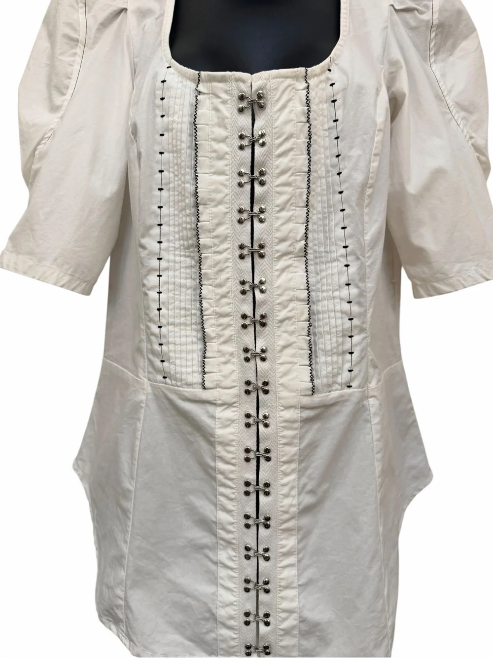 Anthropologie White Corset Hook & Eye Puff Sleeve Tunic Top Medium